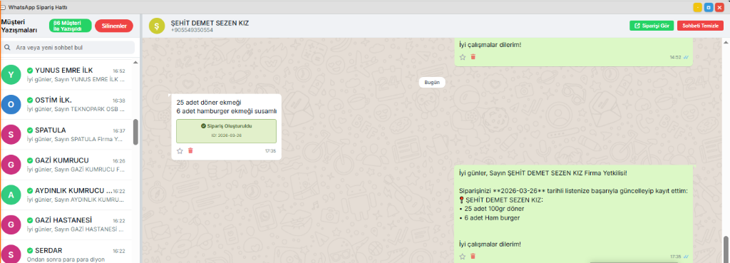 WhatsApp Sipariş Ekranı